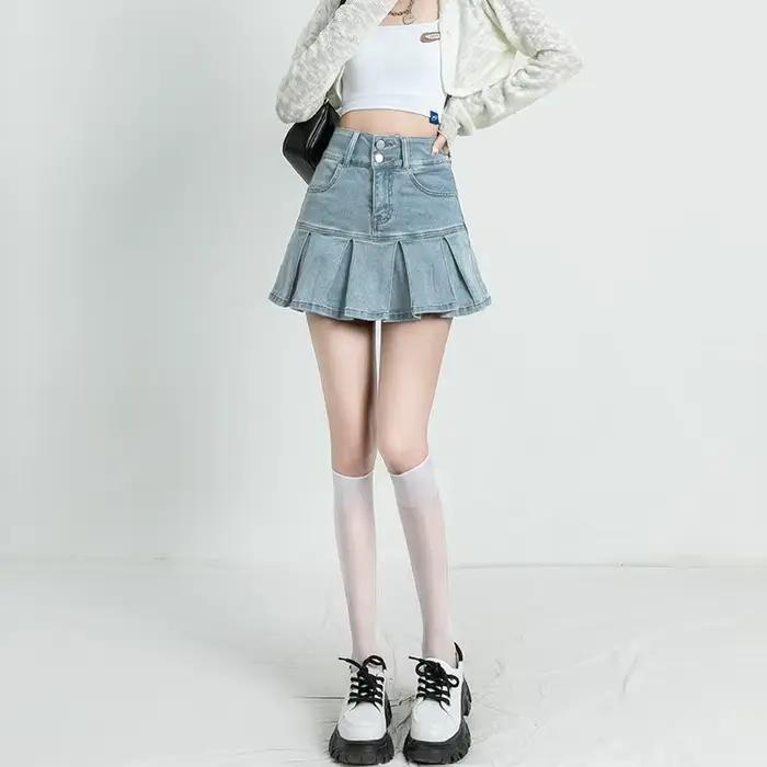Jupes en jean à volants Gyaru pour femmes