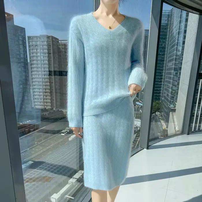 Jupe pull en laine de vison pour femme