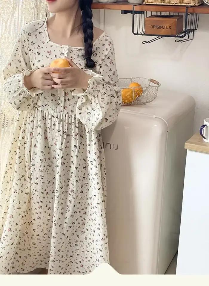 Robe en mousseline 100% coton pour femmes, imprimée, manches longues, boutonnée, style décontracté chic, surdimensionnée, ample, mini, brodé, haute élasticité, crêpe de chine