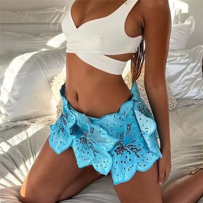 Mini-jupe d'été turquoise pour femme
