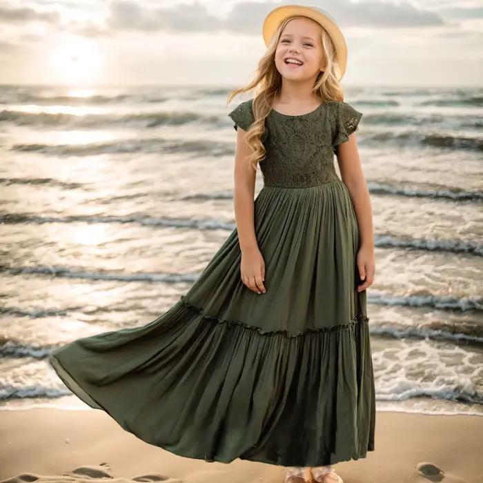 3-14 ans filles dentelle bohême longues robes bébé enfants fleur mariage princesse robe de soirée robes Costume enfants vêtements