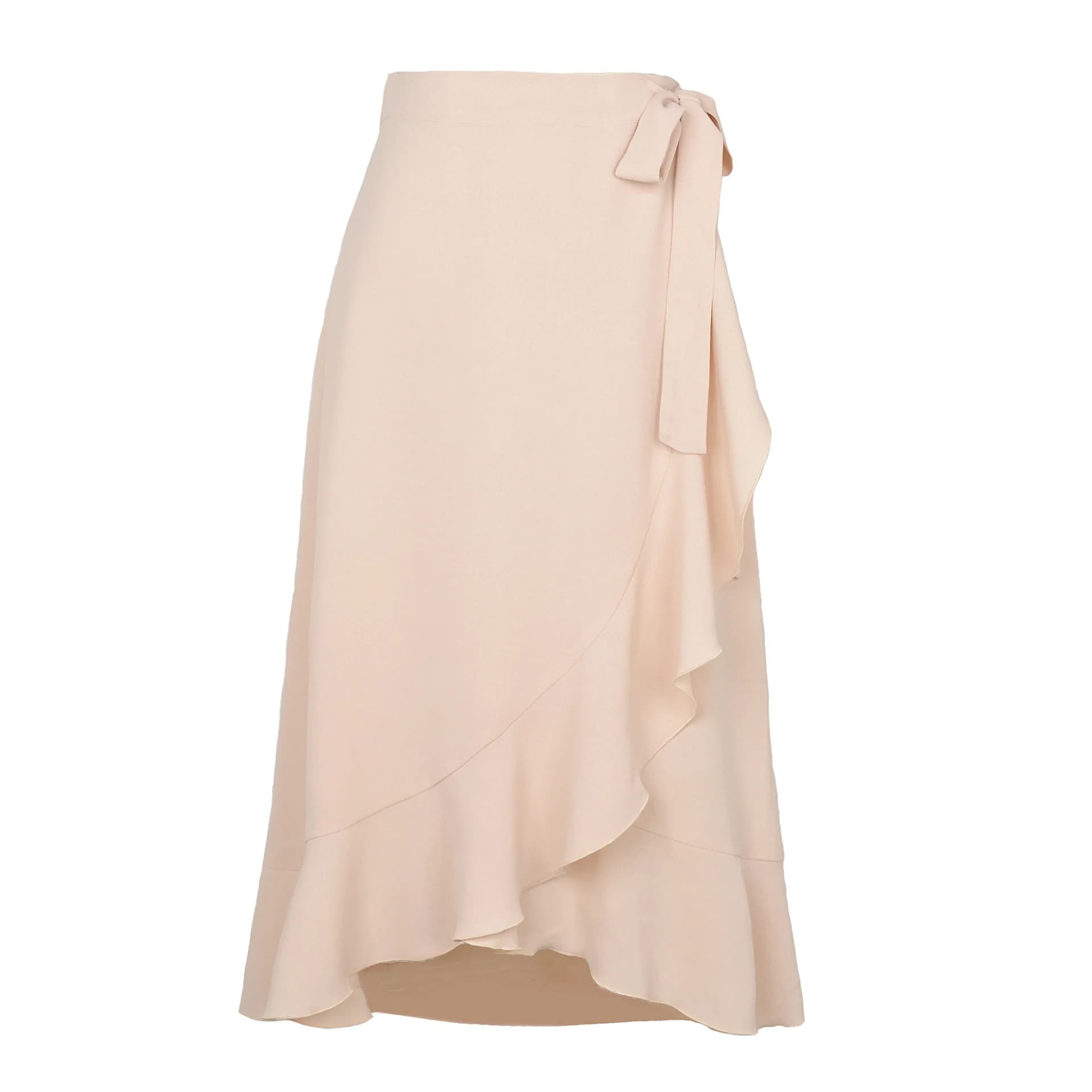 Jupe longue en mousseline de soie pour femmes, à volants, à lacets, couleur unie, taille haute, déco