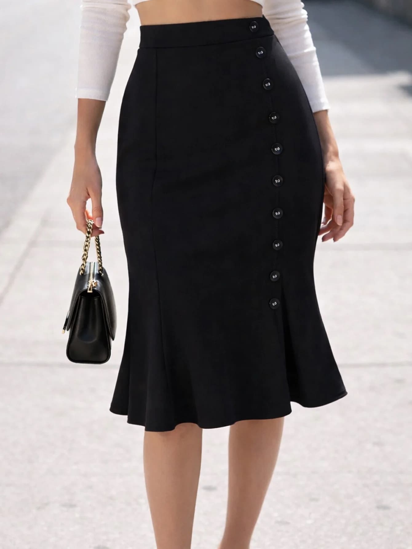 Jupes crayon pour femmes, à porter au travail, taille haute élastique, longueur genou, style sirène 