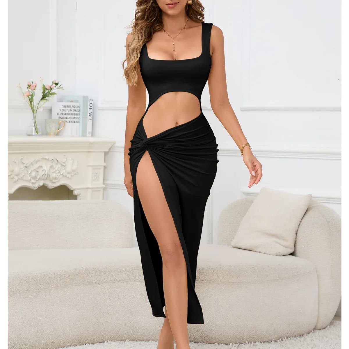 Jupe longue pour femmes, nouveau Style, couleur unie, ajouré, robe Sexy avec bretelles