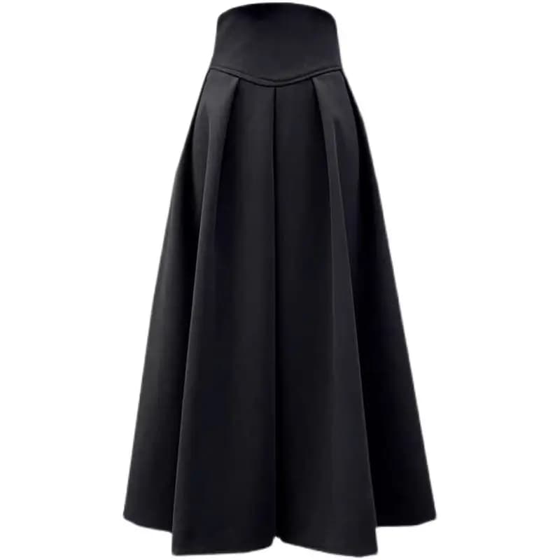 Jupe longue pour femmes automne et hiver taille haute plissée Patchwork mince jupe mi-longue noir a-