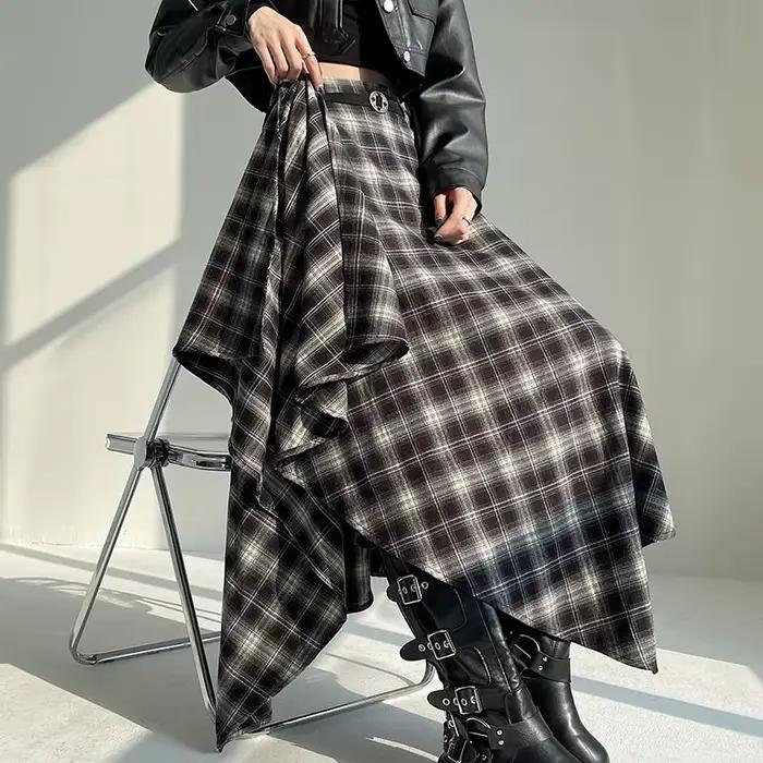 Jupes longues femmes jupe en laine 2025 Goth Lolita automne hiver taille haute volants asymétrique j