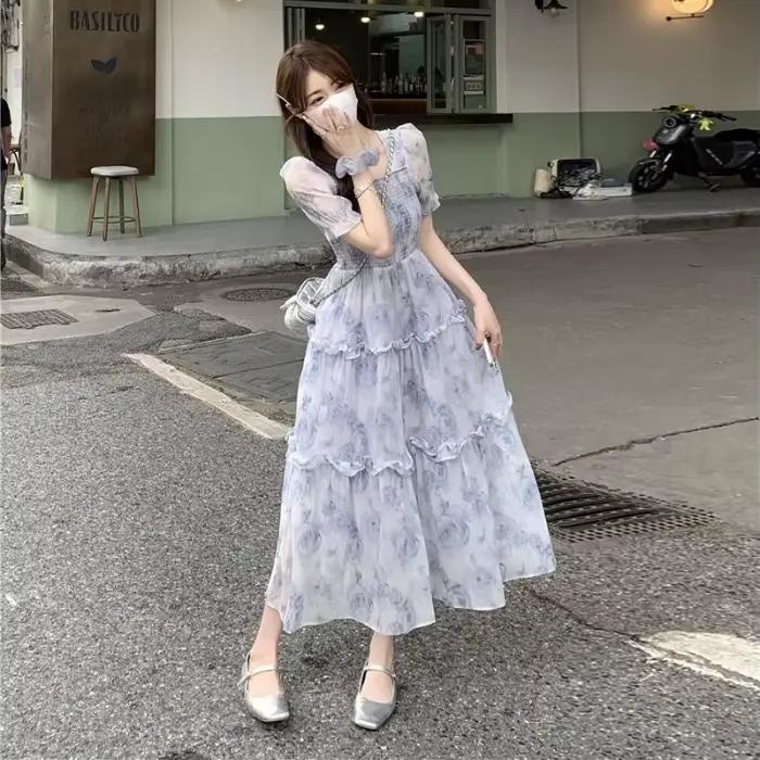 Haute qualité vente chaude en gros grande taille été nouveau Style doux jupe longue florale coupe aj