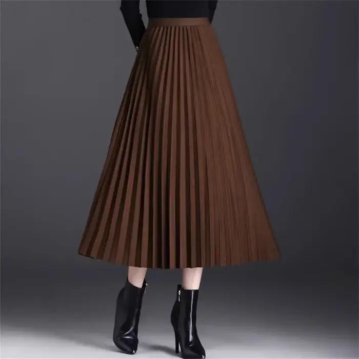 Femme Vintage taille haute décontractée jupes mi-longues 2024 automne hiver jupes plissées femmes él