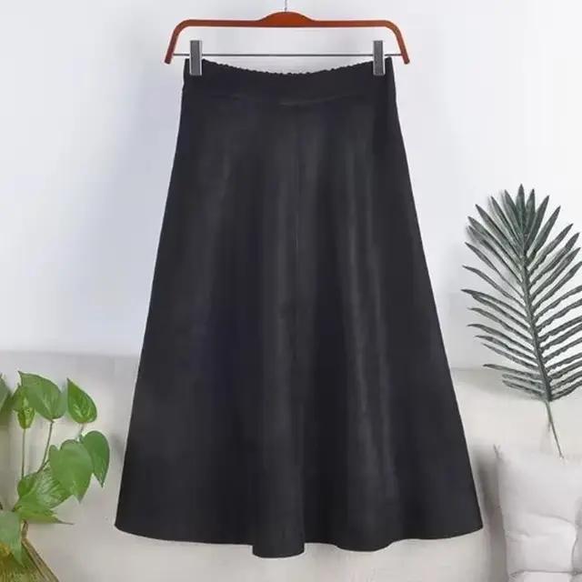 Vinatge Faux daim jupe pour femmes automne hiver une ligne taille haute jupes femme couleur unie gen