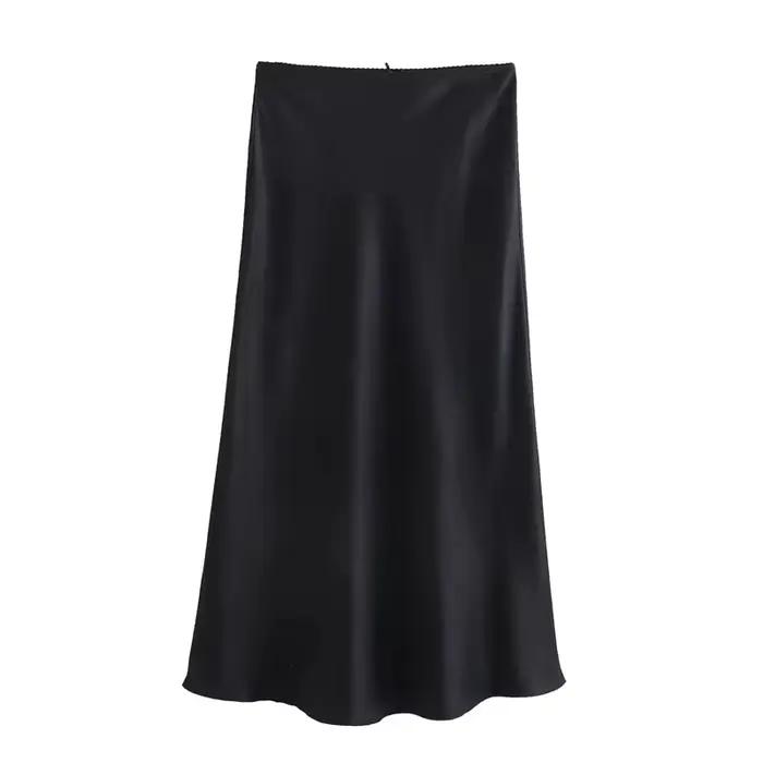 MUJER noir Satin jupe femme nœud élégant jupes longues pour les femmes 2025 été taille haute jupe Mi