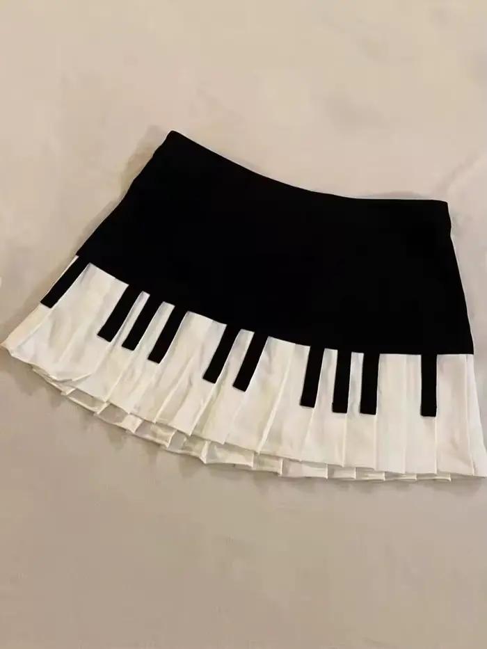 Jupe courte épissée noire et blanche pour femmes, Design Slim, Harajuku Chic, jupe de Piano rétro pl