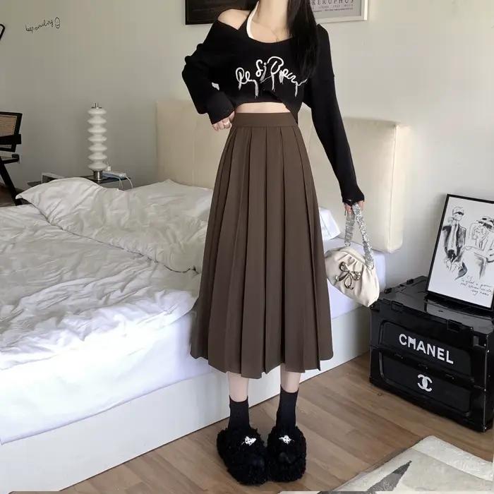 Jupes modestes pour femmes Style coréen jupe longue noire jupe plissée pour femmes jupes longues pou