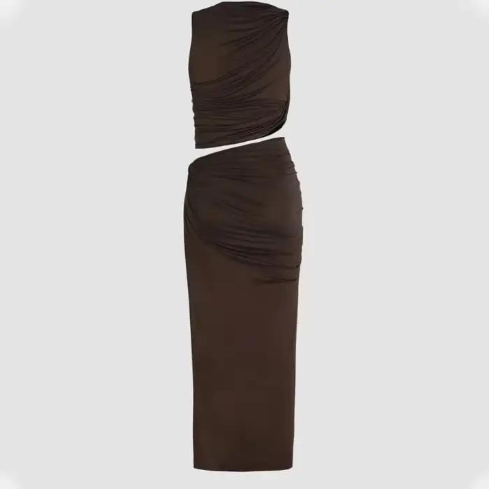 Ensemble jupe longue tricotée 2 pièces pour femmes, couleur unie, Slim, nouvelle collection printemp