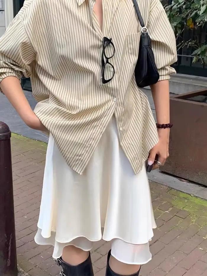 Mini-jupe à pois blancs, style coréen chic d'été, élégante en satin noir, double couche, décontracté
