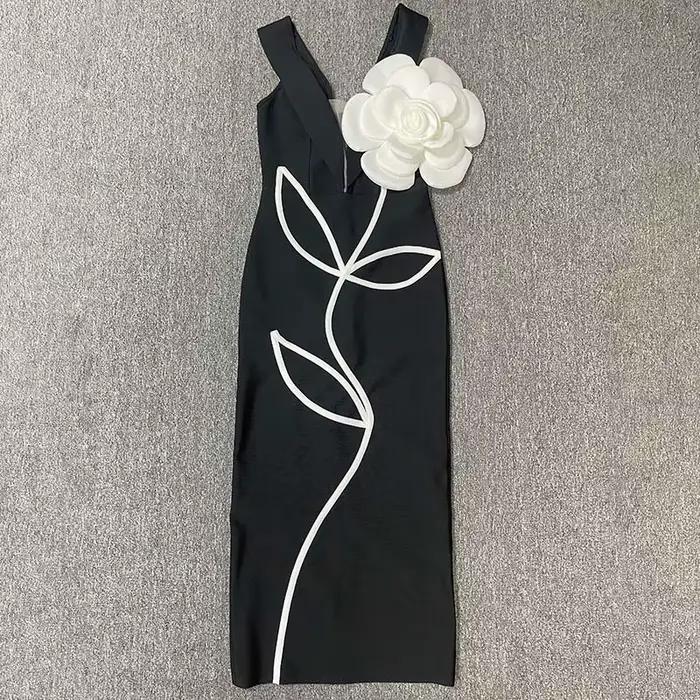 Robes de soirée sexy sans bretelles pour femmes, avec fleurs blanches, moulantes, longues, élégantes