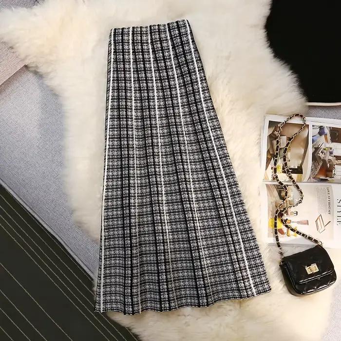 Jupe trapèze taille haute rétro pour femme, jupe en tricot parapluie, hiver, nouveau, 2025
