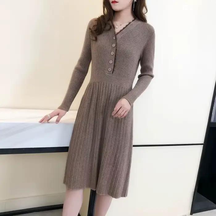 Couvrir la femme robe tricotée rouge Midi liquidation vente confortable Y2k décontracté tendance rét