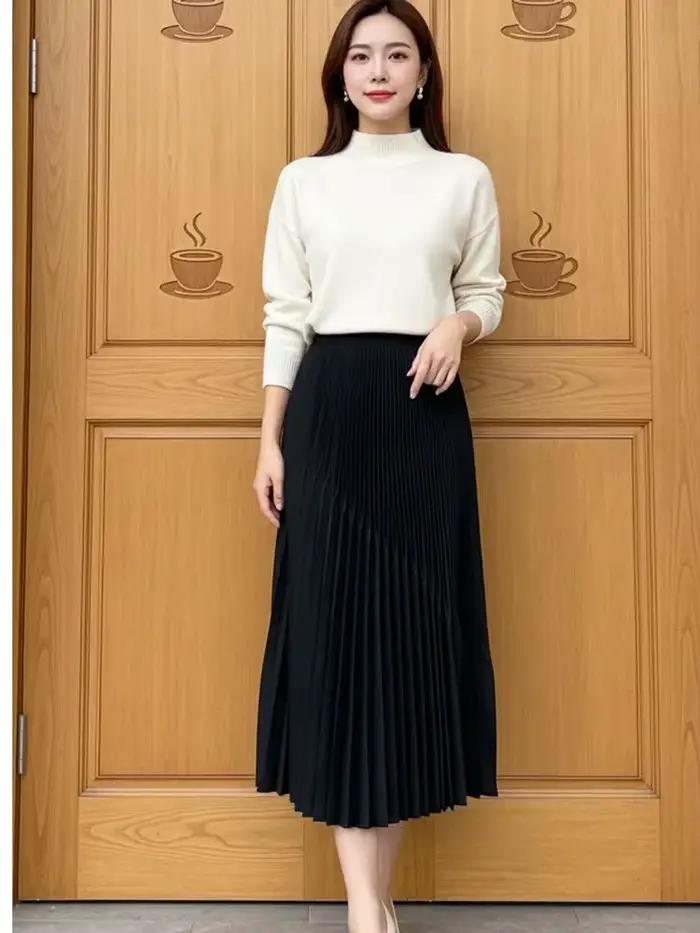 Jupe mi-longue Miyake 2026 Nouveau style Taille élastique Ample Ourlet en A Élégante Amincissante Ju