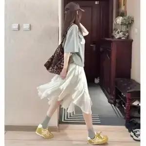 Jupe mi-longue féerique fluide à volants irréguliers en dentelle pour femme, style décontracté d'été