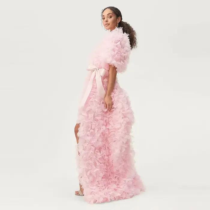 Robes de soirée roses pour femmes à manches courtes, robes de mariée, robes de cérémonie d'anniversa