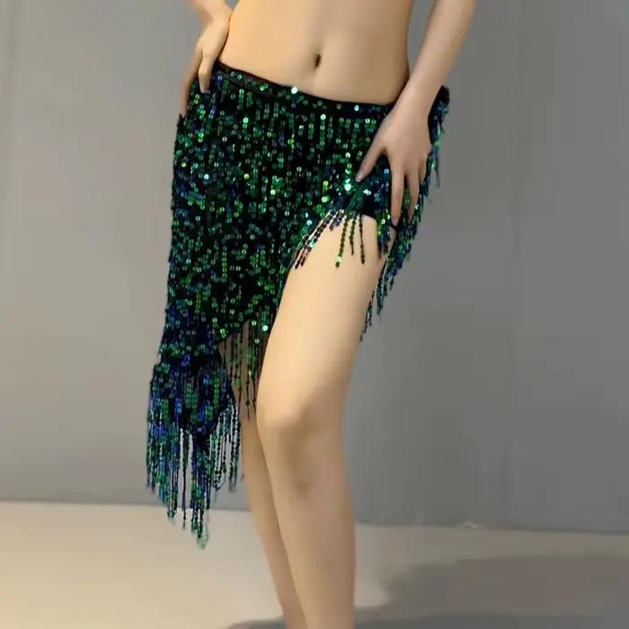 Jupe à Franges à Paillettes pour Femme, Écharpe de Hanche pour Festival, Spectacle sur Scène, Costum