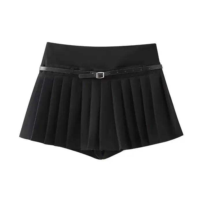 Jupes courtes plissées pour femmes avec ceinture, fermeture éclair latérale, taille moyenne, jupe-sh