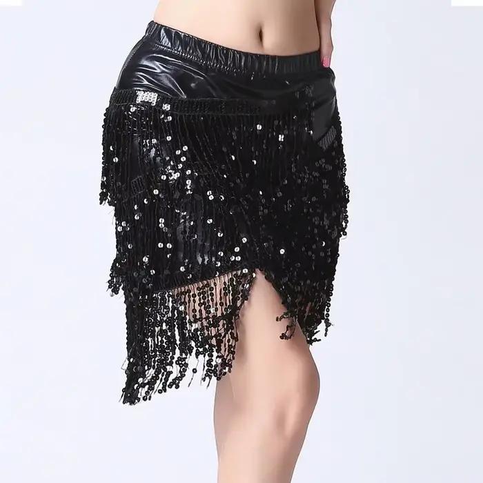 Jupe à Franges en Cuir Verni et à Paillettes pour Femme, Costume de brevLatine, Wlwear, Ceinture art