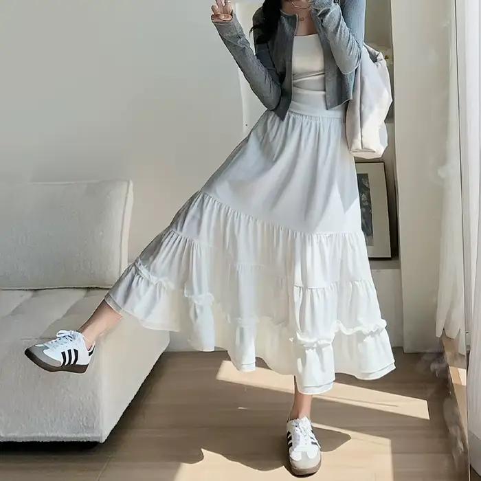 Jupe mini blanche taille haute coupe trapèze pour femme, collection été, best-seller de la saison, j