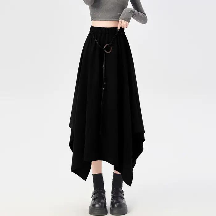 Jupe en daim irrégulière plissée femme a-ligne Chic jupe taille haute Vintage asymétrique automne hi