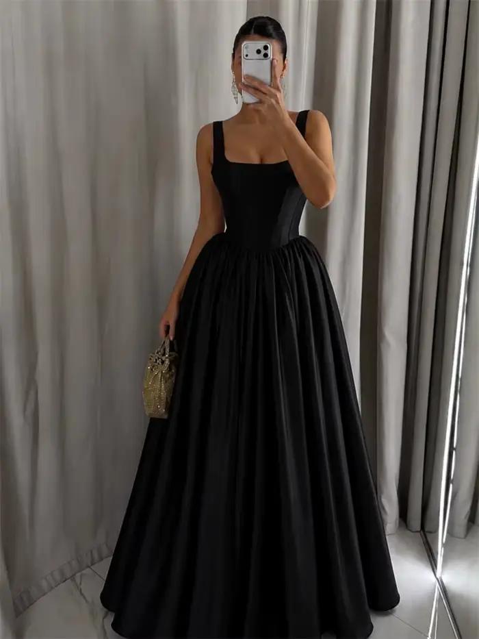 Robe de soirée longue noire transparente sur mesure pour occasions spéciales, style rétro, en jersey