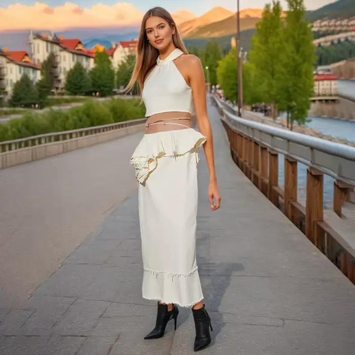 Jupe buste longue taille haute à lacets pour femmes, nouveau Design d'épissure de bord à volants, se