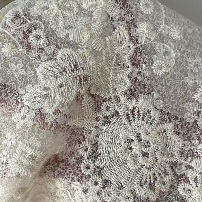 Tissu en dentelle et maille brodée florale, pour robe de mariée, jupe, tissu fait à la main, matérie