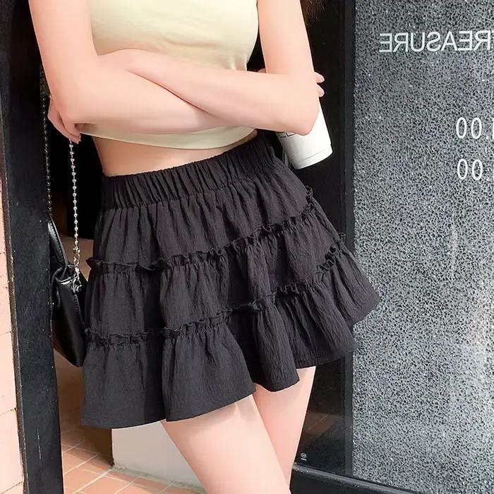 Jupe courte mini rose élégante plissée à volants froncée style gâteau pour femme, idéale pour l'été