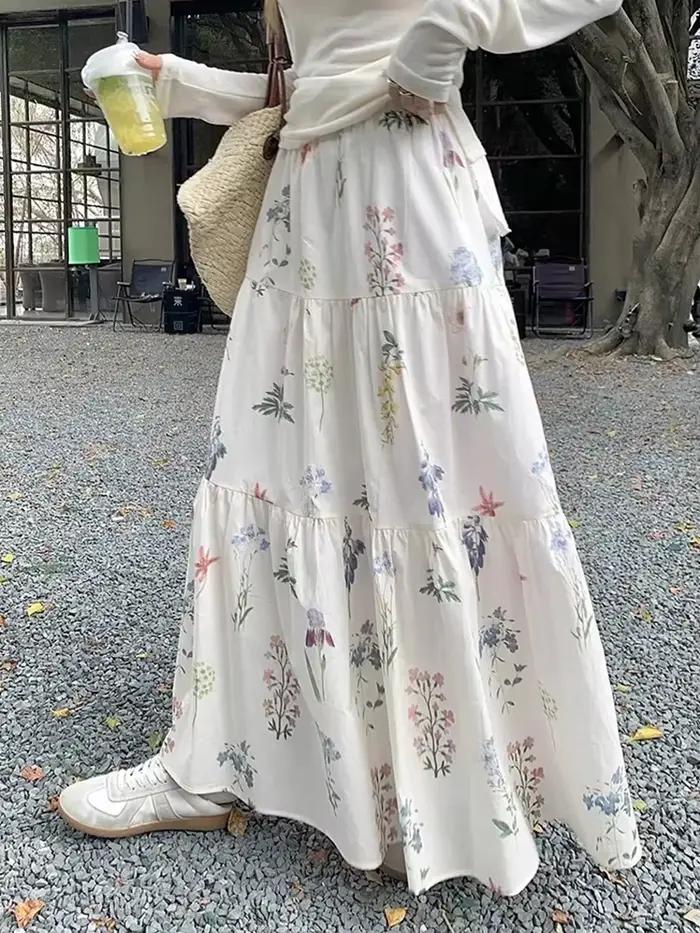 Jupes longues florales femmes douce taille haute mode élégante une ligne jupe décontracté Style Prep
