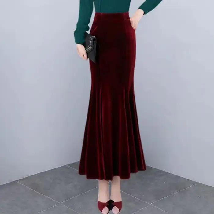 Nouvelle jupe en velours pour femmes mode mince jupe sirène couleur unie taille haute jupe longue da