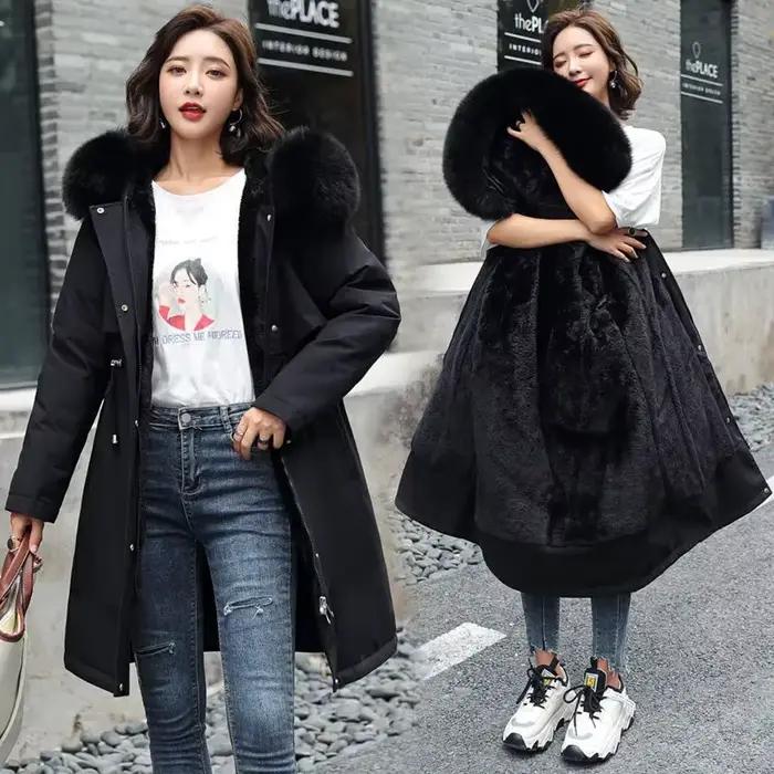 Veste d'hiver 2026, nouvelle parka pour femme, manteau long, doublure en laine, veste à capuche, col