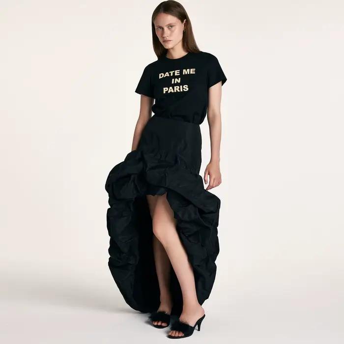 Jupe longue asymétrique noire taille haute pour femme, jupe à volants 3D volumineuse asymétrique, ju