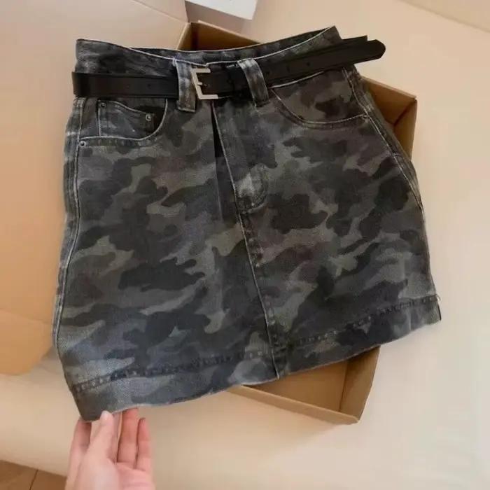 Spice Girls – jupe courte en jean Camouflage pour femmes, taille haute, Slim, Anti-lumière