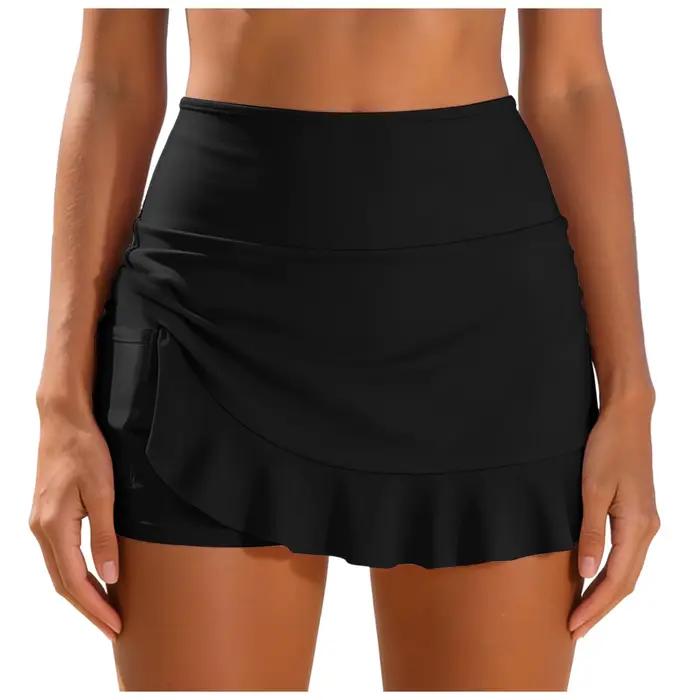 Jupe de bain pour femme avec culotte de sécurité, volants et poches, short de bain, tankini, maillot