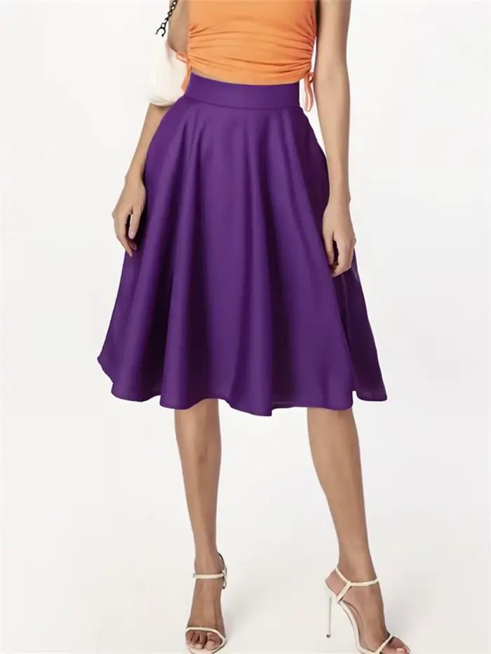 Jupe trapèze mi-longue taille haute pour femme, violet, bureau, avocat, décontracté, solide, élégant