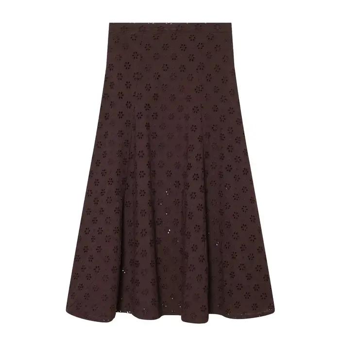 YENKYE Nouvelle jupe midi marron brodée ajourée pour femme 2026, décontractée, taille haute, coupe t