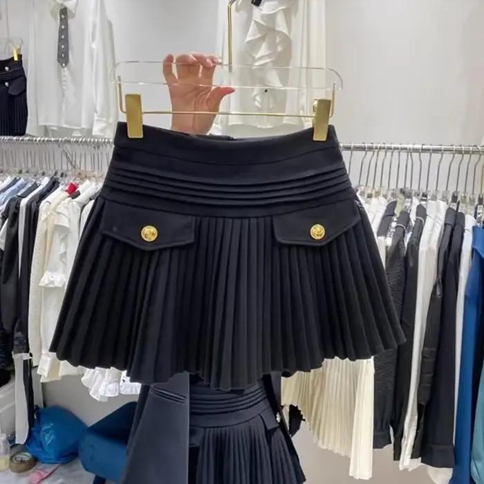 Mini jupes Vintage en laine pour femmes, jupe plissée noire Preppy coréenne, élégante, taille haute,