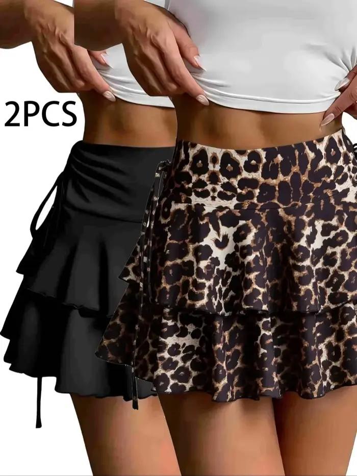 2 pièces nouvelle jupe de couleur unie femmes mode d'été en plein air polyvalent taille haute coupe
