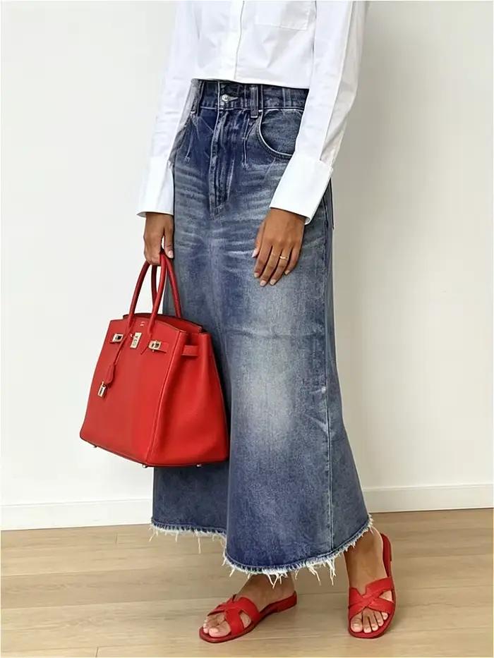 Jupe longue en jean Modigirl 2026 pour femme – Tendance automne-hiver, idéale pour les fêtes, le str
