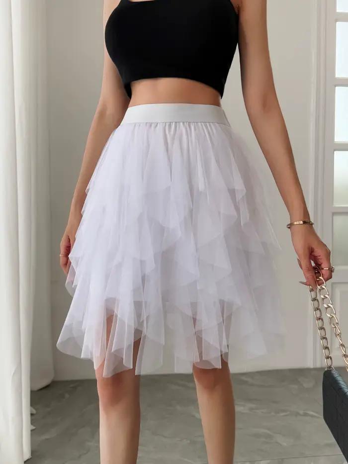 Jupe mi-longue en mousseline de soie pour femme, style estival, avec volants superposés irréguliers,