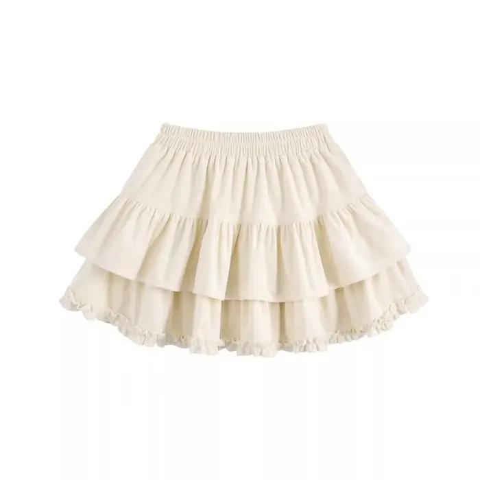 HoneyCherry Jupe mi-longue style gâteau à ourlet à volants pour filles, avec short de sécurité, jupe
