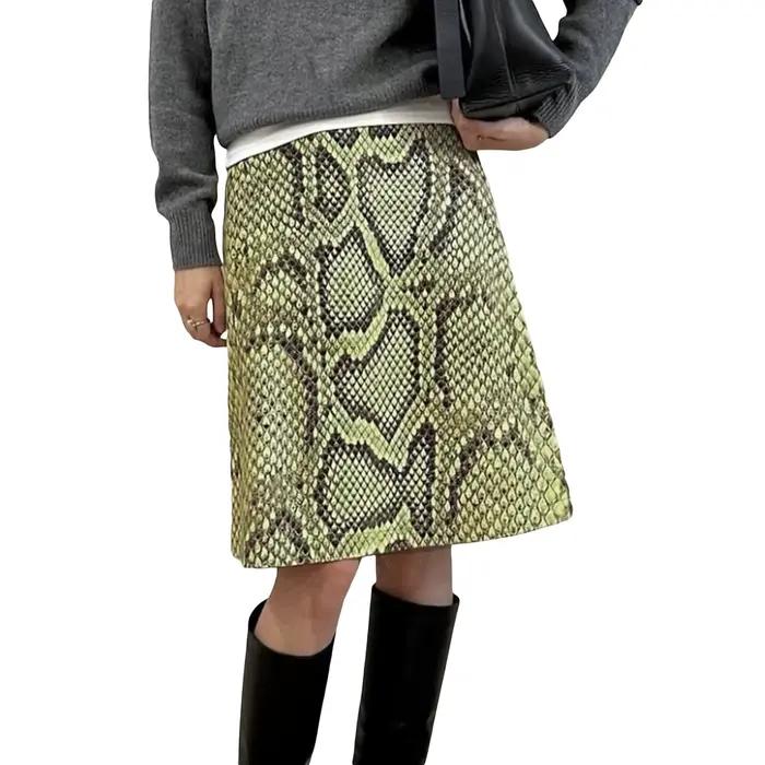 Jupe mi-longue à imprimé Serpentine pour femmes, taille haute, imprimé Animal, ligne A, pour l'été e