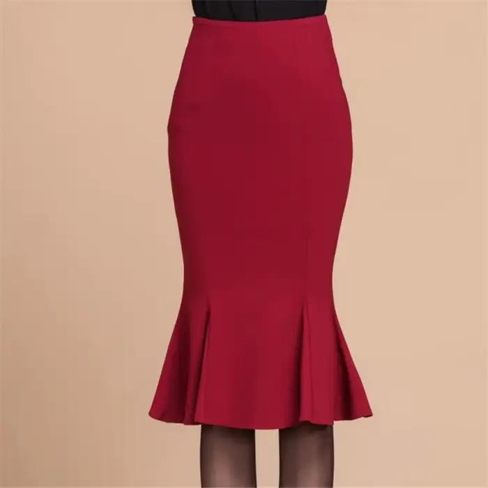Jupe longue sirène taille haute à volants, coupe ajustée, grande taille, extensible, avec poches aux