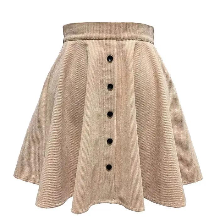 Mode taille haute plissée jupe moelleuse femmes élégant simple boutonnage Design velours côtelé a-li