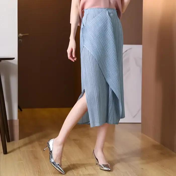 Jupe asymétrique de Style européen et américain pour femmes, Design asymétrique, poche inclinée sur